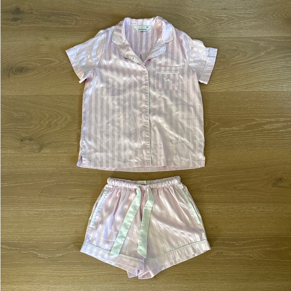 Peter Alexander PJ Shorts Set Stripes Chic Satin Size XXS Pink White